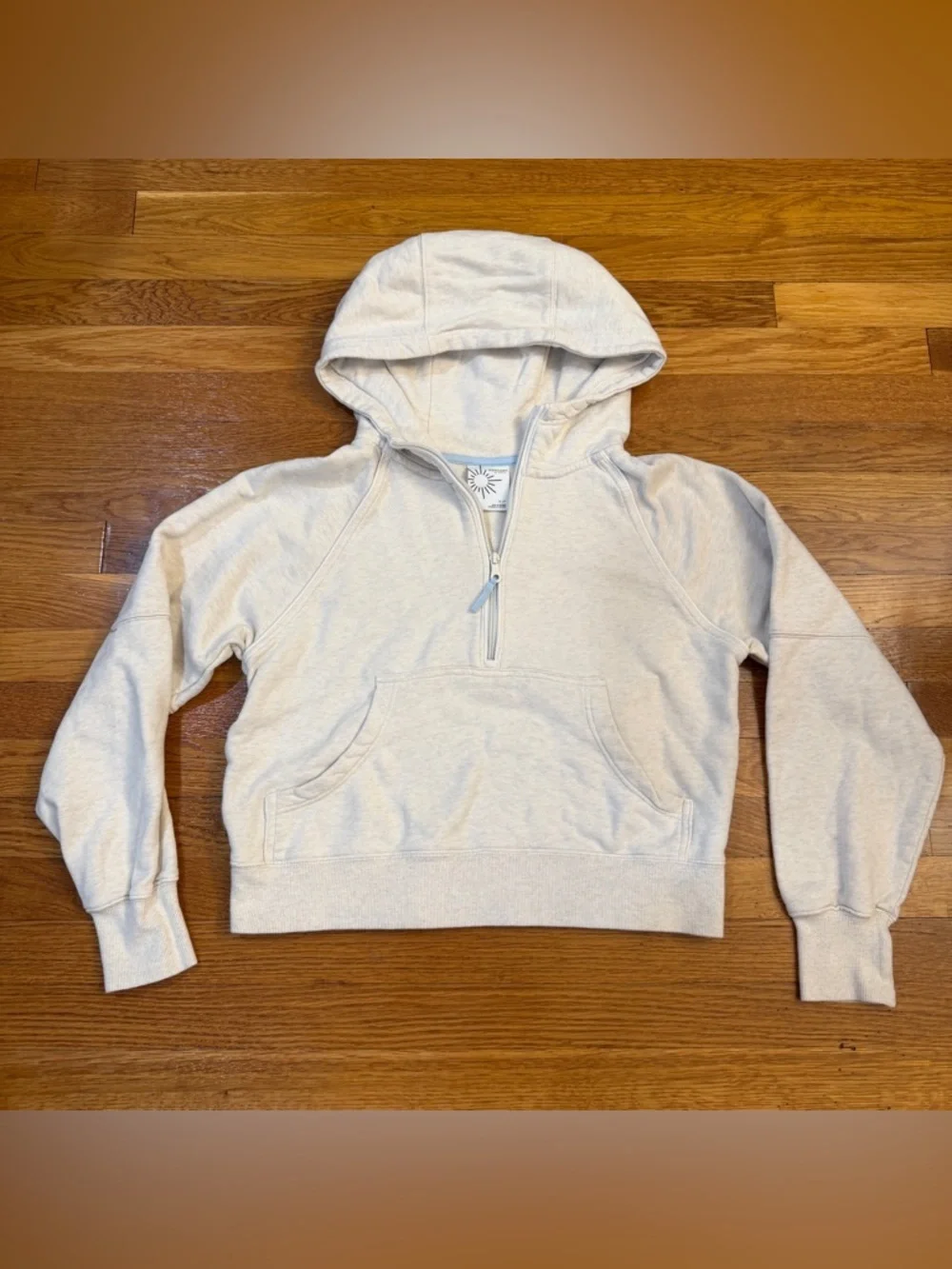 Offline by Aerie Cropped Half-Zip Hoodie in Oatmeal/Light Cream -  Size Small